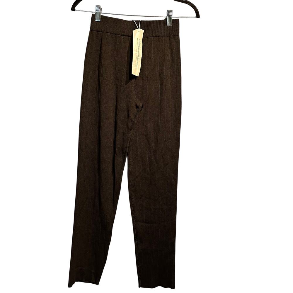 NWT Silk & Salt Size Small Knit Black Wide Ribbed Lounge Pants Minimalist